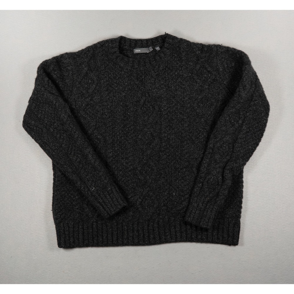 Vince Mens Charcoal Gray Cable Knit 100% Wool Crewneck Sweater Large